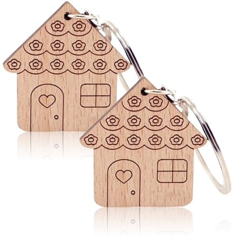 ZXUPOI 2 Pcs Mini Porte clés en Forme de Maison en Bois en Forme de Petite Maison pour Porte clés