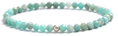 Kim Johanson® Damen Perlenarmband mit echten Natursteinen und 925 Silber Perle I Naturstein Armband mit 4mm Edelstein Perlen I Elastisches Kugelarmband I Wasserfest