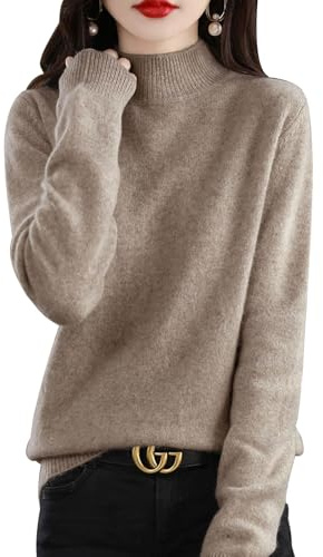 CheChury Women Cashmere Jumpers Ladies Jumpers Sweaters for Women Turtle Neck Tops Solid Color Soft Warm Pullover Autumn Knitted Jumper Thick Loose Jumpers for UK Winter,Khaki,L