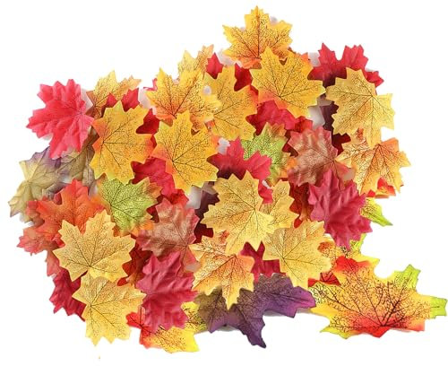 300 PCS Künstliche Ahornblätter 8cm Herbst Künstliche Blätter Deko Kunstblätter Ahornblatt Farbige Herbstblätter Memischte Ahorn Laub Kunstblätter für Halloween Erntedankfest Hochzeit Herbstdeko