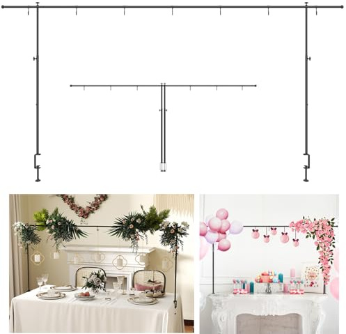 tonchean Over Table Hanging Rail with Clamps-Length up to 248cm, Height 74-103cm, Over Table Display Bar, Black Metal Arch Clamp Stand for Decorations, Wedding, Anniversary
