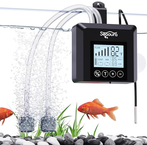 USB-uppladdningsbar bärbar luftare fisktank med digital termometer, batteridriven tyst luftpump akvariebubbla för bete hink 2,5 W, fiske syrepumpar för utomhusbruk, strömavbrott