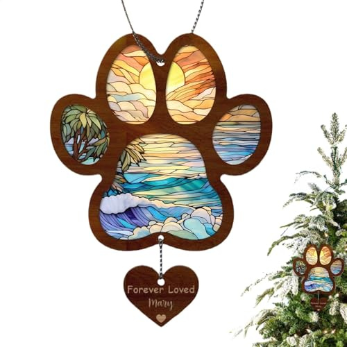 Holz-Sonnenfänger für Welpen, Gedenkskulptur, Regenbogenmacher-Dekoration, Wandkunst für Garten, Zuhause, Büro, Fenster, einzigartiger Hund mit bunter Sonnenlicht-Reflexion, bringt fröhliche