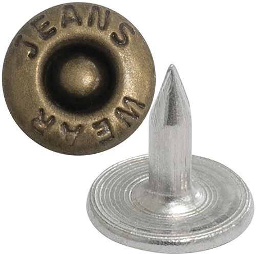 AERZETIX - Juego de 50 Remaches botones planos ⌀9.5mm longitud 9mm - JEANS WEAR - en metal - color óxido - para cuero tela vaquera ropa marroquinería textiles