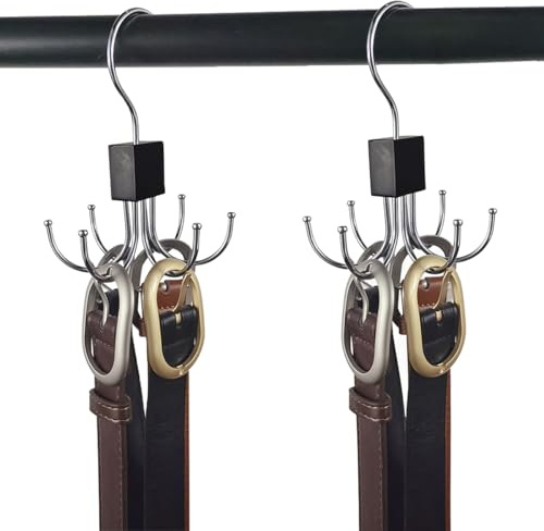 2 Stück Gürtelbügel Kleiderschrank,14 x 8.5 x 2 cm Belt Organiser | 360 Drehbarbelt Hanger,Drehbarer Metall Gürtel Organizer,Belt Organiser,für Krawatten,Westen,Schals,Schlüssel,Taschen