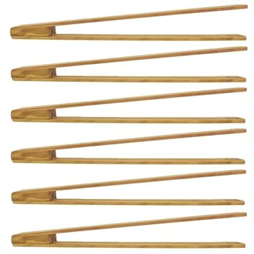 MC-Trend 6 stycken grilltänger 30 cm av ädelt körsbärsträ – högkvalitativa kökstång i trä med 2 cm spår för säkert grepp – grilltillbehör och korvtång för grill, kök och stekpanna (6)