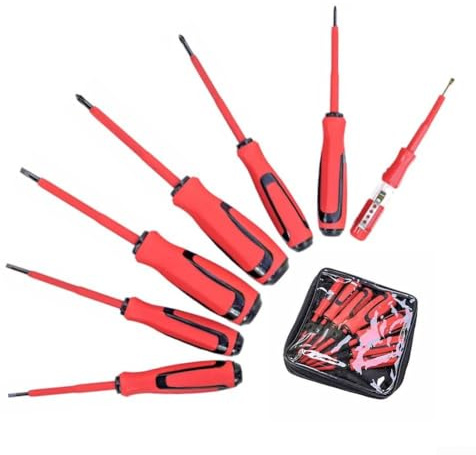 Lot de 7 tournevis isolés pour électricien avec 3 cruciformes, 3 tournevis plats et crayon de test pour les tâches d'entretien