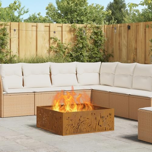 Générique Brasero carré 80x80x30 cm en Acier Weathering,Maison & Jardin,Cheminées,Marron,14.65 KG,858929
