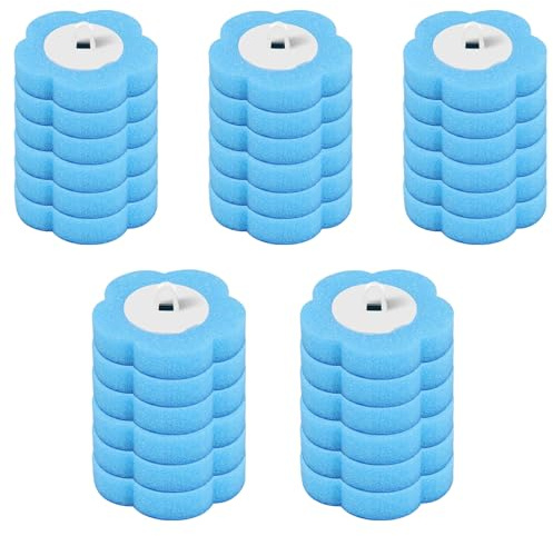 Disposable Toilet Brush Replacement Heads Ocean Blue Refills 30Pcs | Hygienic disposable scrubbing sponge heads; deep stain-removing ocean blue refills; for convenient bathroom bowl cleaning