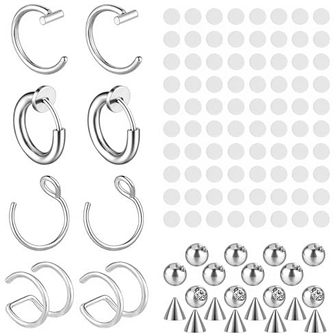 Yolev 28 Pcs Fake Eyebrow Rings Fake Piercing Fakes Piercings Balls Non Piercings Lip Labret Nose Studs Sticker for Lip And Eyebrow for Men Women