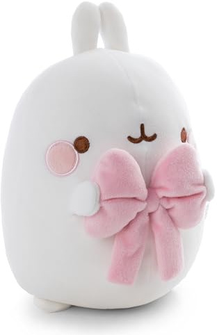 Gosedjur, Molang med rosett, 24 cm, i presentförpackning, vit, mjukisdjur av mjuk plysch, sött mjukisdjur för att gosa och leka med, för barn och vuxna, bra presentidé | 62784