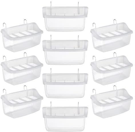 UTHCLO 10Pcs Plastic Parrot Bird Feeders with Hanging Slots No Mess Bird Cage Food Bowls with 4 Compartments Feeder Bowls for Cage Feeding and Parrot Food Dispenser Accessories