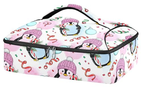JUMBEAR Simpatico contenitore termico per casseruola a forma di pinguino natalizio per cibi caldi o freddi, porta lasagne per feste potluck, picnic, spiaggia, adatta per pirofile da 22,9 x 33 cm