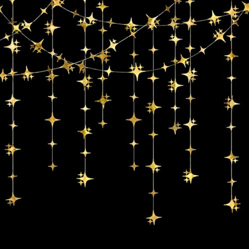 G2PLUS Reflective Gold Star Garland, 12m Sparkling Star Paper Garland