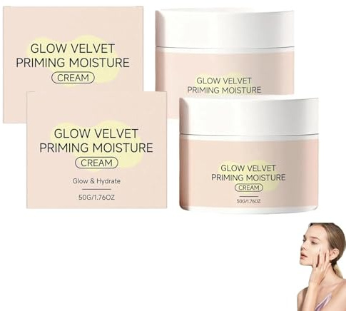Glow Velvet Priming Moisture Cream,Pore Minimizing & Makeup Gripping Primer,Hydrating Face Primer For Smooth Application,Velvety Finish for All Skin Types(2PCS)