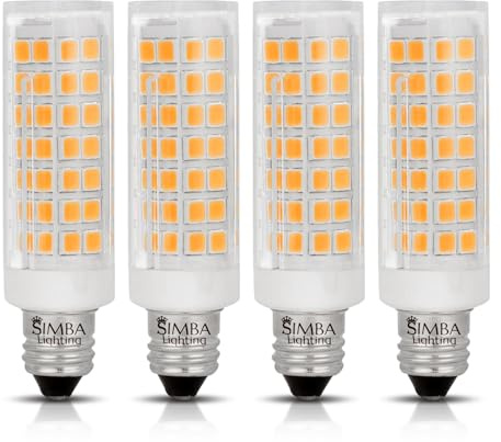 Simba Lighting LED E11 T6 Mini-Candelabra JD Light Bulb 5W 40W to 50W Halogen Replacement (4 Pack) 88SMD2835 Corn JDE11 120V for Chandeliers, Sconce, Cabinet Lighting, Soft White 3000K, Dimmable