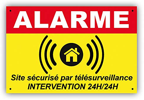 Panneau Alarme/Pancarte Alarme Dissuasion en PVC : Site sécurisé par télésurveillance - Intervention 24H/24H - ARJ (Rouge/jaune 150x100mm)