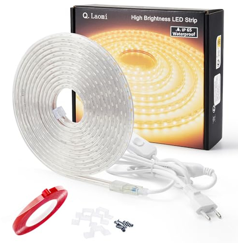Q.Laomi LED Strip 4 Meter mit Schalter und Stecker, 4M LED Leiste LED Bänder LED Streifen Wasserdicht IP65 Lichtstreifen 230V, Warmweiß