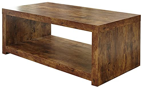 GFW Jakarta Coffee Table, Mango Wood Effect Coffee Table with Storage Shelf, Modern Living Room Furniture with Distressed Wood Finish