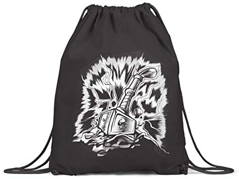 BLAK TEE Vikings Hammer with Thunder Strike Organic Cotton Drawstring Gym Bag Black