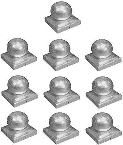 h2i Pfostenkappe Kugel | Stahl verzinkt | 91 x 91 mm | 10 Stück | Eckige Abdeckkappe für Garten Holzpfosten Pfostenträger & Zaunpfosten in Pyramidenform | Wetterschutz für Holz-Balken & Pfosten