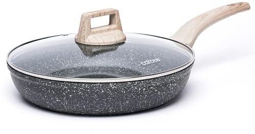 CAROTE Non Stick Frying Pan Skillet,12 Nonstick Fry Pan with Glass Lid, Egg Pan Omelet Pans, Granite Cookware Chef's Pan, PFOA Free (Classic Granite, 12-Inch)