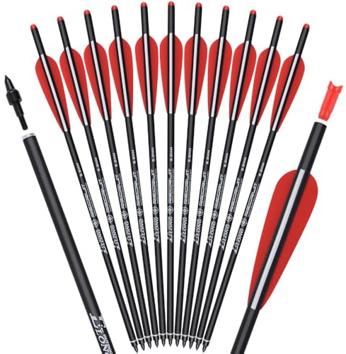 TY Archery 12x Carbon Armbrustschrauben 16 18 20 22 Zoll Jagd Bogenschießen Pfeile mit 4 Flügelschraube Ersatz Pfeilspitze Spitze