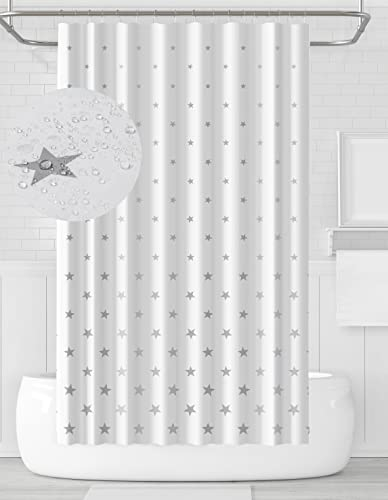 YOUNG DA Fabric Shower Curtain Grey & White Pentagram Design for Bathroom, Shower Curtains Mould Proof Resistant 72x72 inch, Washable Fabric, Includes 12 Hooks