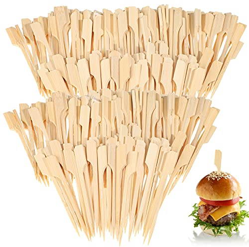 Chengu Paddle Skewers 3.5 Inch Wooden Cocktail Toothpicks Bamboo Paddle Picks Food Appetizer Skewers Bamboo Wood Toothpicks for Cocktail Appetizers Fruit Sandwich Barbecue Snacks(500 Pcs)