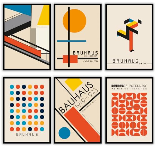 MilkAndCoffeeLab® - Poster Bauhaus, Set 6 x A4 immagini astratte, poster vintage, stampe artistiche da parete, casa, soggiorno, camera, ufficio, senza cornice. (Bauhaus 3, A4 cm 21x29,7)