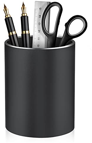 Dopaka Metall Stiftehalter Runder Aluminium Stiftehalter Schreibtisch Stifteköcher,Füllfederhalter Organizer Aufbewahrungsbox für Büro,Kinder, Schule und Kosmetik Organizer 8x10 cm,schwarz