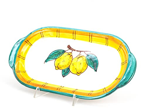 CEAR ceramiche - Bandeja ovalada con asas de cerámica siciliana de Caltagirone con limones