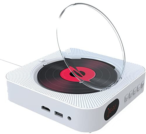 CD Players for Home,Portable CD Player,Wall Mounted CD Player,Portable CD Player with Bluetooth,with Cover Screen Display Home Audio FM Radio,for Player Home Audio,White