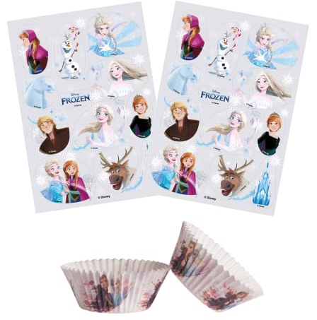 Dekozauber24 Frozen Set 24x Essbare Muffinaufleger + 25x Muffinschalen Tortendeko Kindergeburtstag Muffin Deko