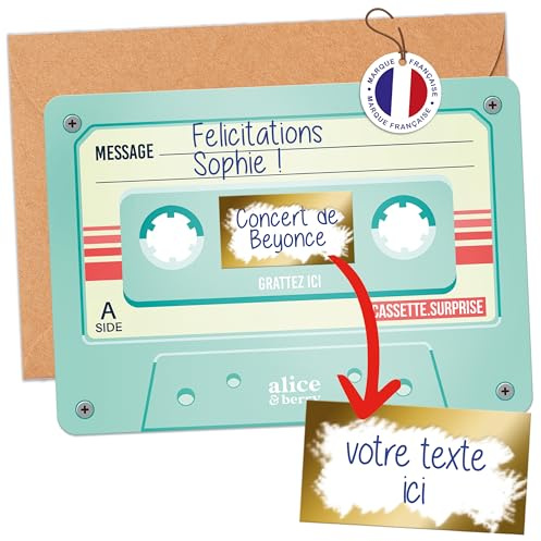 aliceandberry Rubbelkarten Überraschungskassette – Geschenk Konzert Festival Musik zum Verschenken – Geburtstag, EVJF, Partner-Party, personalisierbar – Retro Vintage Design – Mint