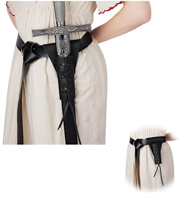 Vokowin Mittelalter Leder Schwert Dolch Frosch Renaissance Gürtel Set für Ritter Kostüm Cosplay Piraten Kostüm Halloween Party Schwarz (K260-1)