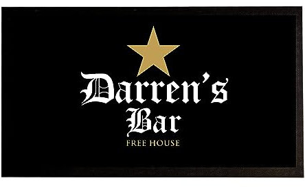 Artylicious Personalised Bar runner mat - Gold Star Black beer pub mat, home bar accessories BR607