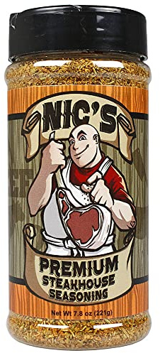 Nic's Premium Steakhouse Seasoning Steak and Prime Rib Rub Beef Savory Herbs Non GMO MSG & Gluten Free 7.8 Ounce Bottle