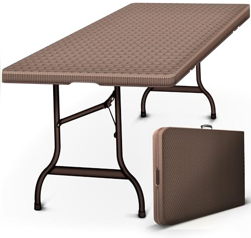 tillvex Gartentisch klappbar Rattan Optik 180x75cm | Buffettisch mit Tragegriff | Klapptisch für Garten Terrasse und Balkon | Campingtisch 6 Personen