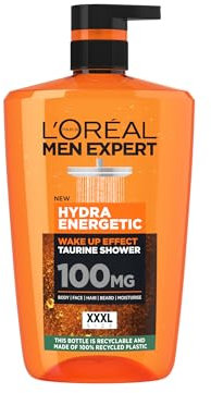 L'Oréal Men Expert Gel Doccia Hydra Energetic, Deterge Viso, Corpo e Capelli, Maxi Formato 1L