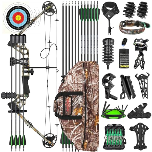 ZSHJGJR Bogenschießen Compoundbogen Set Kit, 20-70lbs Einstellbarer 320fps Compound Bogen Erwachsener Einsteiger Profi Bogen Jagd jagdbogen sportbogen Rechtshand Linkshand (Rechtshand, Camo - Set 2)