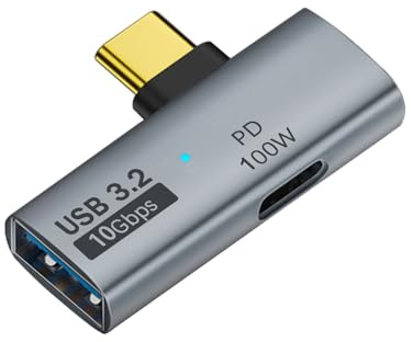 QIANRENON USB C 1 in 2 PD Aufladen OTG Adapter - Stecker auf Buchse & USB 3.2 Buchse, 90° Winkel Anschluss, 100W Laden + 10Gpbs Übertragung/OTG für Phone, Tablet, Steam Deck