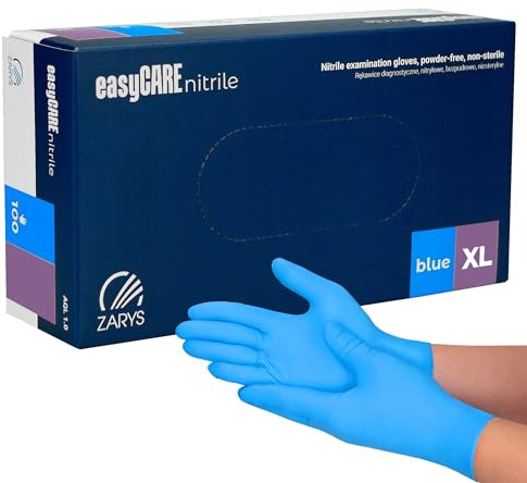 Zarys EASYCARE GUANTI IN NITRILE SENZA POLVERE BOX 100 PZ colore blu guanti in nitrile ambidestri senza lattice AQL 1.0 (XL (Confezione da 100 guanti))