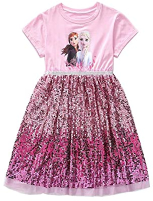 Renholin ELSA Kleider Shine Sommer Kleid Kurzarm Gefrorene Eiskönigin Prinzessin EIS Prinzessin Mädchen Kinder Party Rock
