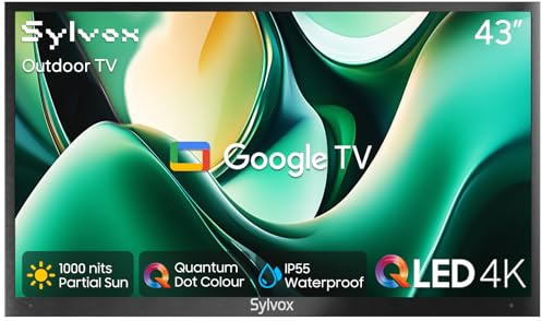 SYLVOX QLED Outdoor TV, 43 4K QLED Smart Waterproof TV 1000 Nit Brightness | Support Google TV, Dolby Atmos & Vision, IP55 Weatherproof Television for Partial Sun Gazebo Garden (Deck Pro QLED 2.0, 2026)