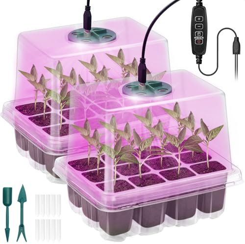 Vassoi per La Germinazione, Vassoi per Semi Con Luce A Spettro Completo Kit, 2 Pcs Semenzaio Propagatore Semi con Grow Light Vassoio per Serra Giardino Verdura Seme Piante In Mini Serra,Trasparente