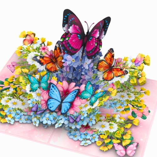 Three Dee Cards - Wildflower Butterfly 3d Pop Up Card for Her Mum Mothers Day - Wife Girlfriend Anniversary Valentines Pop-up - Grandma Birthday