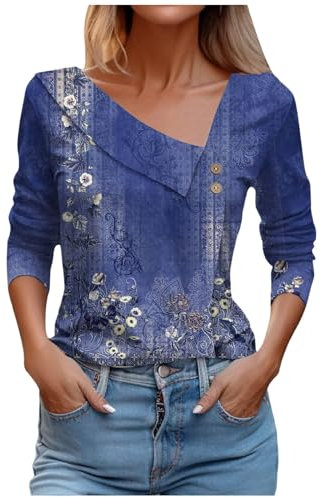 Ladies Tunic Tops Plus Size T-Shirt Tops Ladies Tops Tunic Shirts Womens Chic Stripe Long Sleeve Turn-Down Collar Button Loose Top Blouse Light Pink Tops for Women UK Tees (Dark Blue, M)