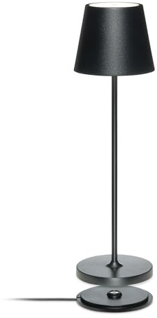 LA VILLE LUMIÈRE SuzieV Lampada LED da Tavolo Ricaricabile e Dimmerabile, Abat-Jour Wireless, Alluminio, Uso Interno/Esterno, 48h Autonomia, 3 Temperature di Luce, LVL (Metal Black)