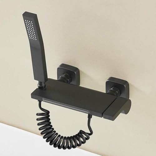 Wannenarmatur Wasserfall Badewannenarmatur Wandmontage Schwarz Mischbatterie Badewanne mit Brause Duscharmatur Einhebelmischer-B
